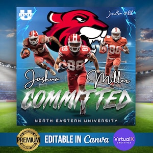 Sports Committed Poster, Commitment Social Media Flyer, Signing Day Template, High School Sports Commitment Instagram, DIY Canva Design
