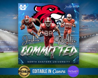 Sports Committed Poster, Commitment Social Media Flyer, Signing Day Template, High School Sports Commitment Instagram, DIY Canva Design