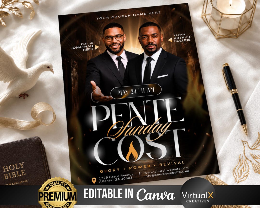 Pentecost Sunday Flyer Template | Holy Spirit Church Service Poster ...