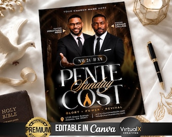 Pentecost Sunday Flyer Template | Holy Spirit Church Service Poster | Editable Canva Worship Event Program | Digital Download