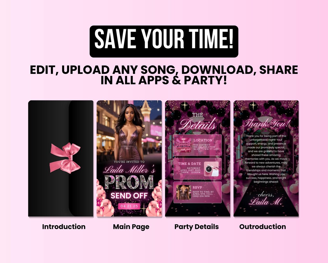 Pink Prom Send off Invite, Prom Party Animated Invitation, Men Prom ...