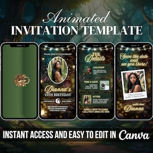 Magical Fairy Birthday Invite, Enchanted Forest Garden Animated Invitation, Editable Fairy Girls Bday Party Digital Video DIY Canva E-vite