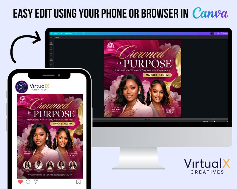 Women’s Conference Flyer Template, Annual Womens Day Flyer, International Women’s Day Church, Ministry Event Poster Editable Canva image 2