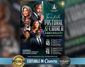 Plantilla de volante de aniversario pastoral / Volante de evento de la iglesia / Agradecimiento al pastor / Orador invitado / Diseño de programa cristiano