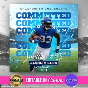Sports Committed Poster, Commitment Social Media Flyer, Signing Day Template, High School Sports Commitment Instagram DIY Canva Flyer Design