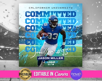 Sports Committed Poster, Commitment Social Media Flyer, Signing Day Template, High School Sports Commitment Instagram DIY Canva Flyer Design