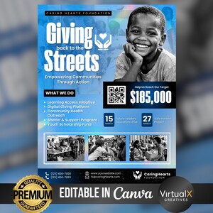 Mall för att ge tillbaka-flyer | Redigerbar affisch för välgörenhetsdonationer | Canva-mall för ideella och samhällsdrivna organisationer | Gör-det-själv-flyerdesign för insamlingar bild 6
