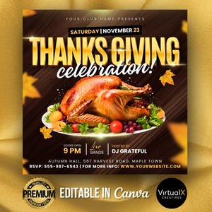 Thanksgiving Party Flyer, Fall Festival Flyer, Harvest Festival Fall Invite Flyer, Friendsgiving Party Flyer, DIY Autumn Night Club Template