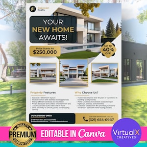 Luxury Real Estate Flyer, Home Buying Flyer, Realtor Marketing Flyer, Open House Flyer, Real Estate Listing Flyer, Homeowner Canva Template