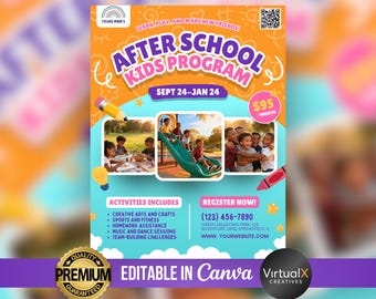 After School Program Flyer, Kids Registration, Youth Workshop, Camp Event Flyer, Editable Ministry Class, DIY Tutoring Template Printable