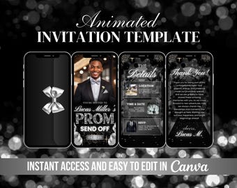 Silver Prom Send Off Invite, King Prom Party Animated Invitation, Men Prom Celebration Template, Digital Prom Night Video, DIY Canva E-vite