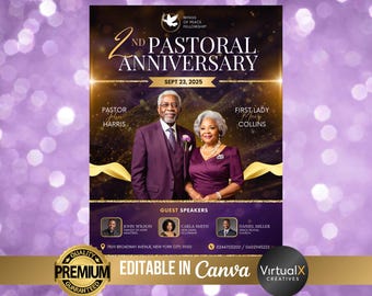 Folleto de aniversario pastoral, folleto de evento de la iglesia, plantilla de agradecimiento al pastor, servicio religioso cristiano, orador invitado, aniversario de la iglesia