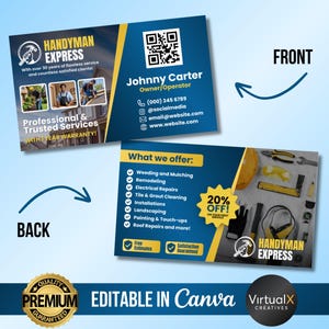 Cartões de visita para faz-tudo, cartão de informações de contato pessoal, ideal para comerciantes, cartão de visita para reparos de reformas residenciais, modelo de cartão de marketing faça você mesmo