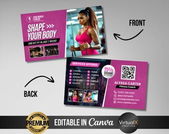 Tarjeta de presentación de entrenador personal, instructor de fitness de gimnasio, tarjeta de presentación de entrenador deportivo, tarjeta de membresía de fitness, entrenador de fitness en línea