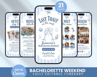 Last Toast on the Coast Bachelorette Itinerary, Coastal Weekend Planner Template, Hens Party Travel Guide, Girls Trip (Instant Download)