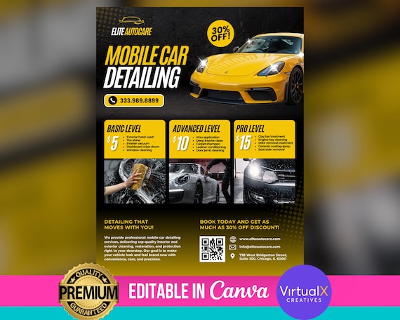 Car Detailing Service Flyer, DIY Car Wash Flyer, Auto Detailing Flyer, Mobile Car Detail Flyer, Car Business Flyer, Car Pricelist Template