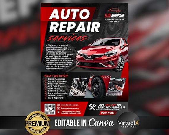 Auto Repair Service Flyer, Car Service Flyer, Auto Detailing, Mobile Car Repair Flyer, Automotive Services, Car Business Flyer, DIY Template