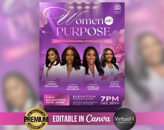 Women Meeting Conference, Women’s Networking Template, Church Retreat Event Poster, Christian Ministry, Editable Worship Flyer