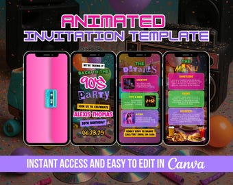 Back to the 90s Invitation, 90s Retro Birthday Invite, Digital 1990s Theme Video, Early 2000s Birthday Animated, DIY Vintage Canva Template