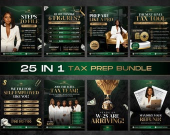 25 Tax Prep Service Flyer Bundle, Luxury Tax Season Flyers, Credit Repair, Income Tax Preparer, 2026 Accounting Services, Canva Template