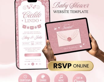 Cielito Lindo Baby Shower Invitation, Mexican Talavera Website, Pink Girl Papel Picado, Animated Hermoso Carino Digital RSVP Canva