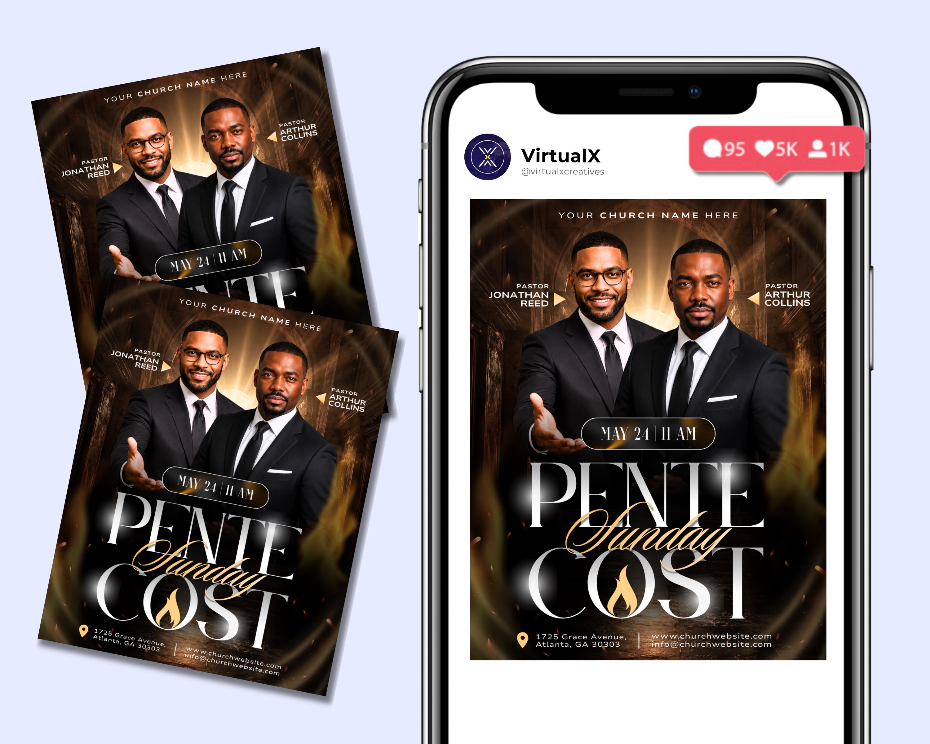 Pentecost Sunday Flyer Template | Holy Spirit Church Service Poster ...