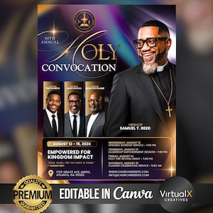Holy Convocation Flyer, Church Conference, Revival Service, Ministry Event Editable Template in Canva