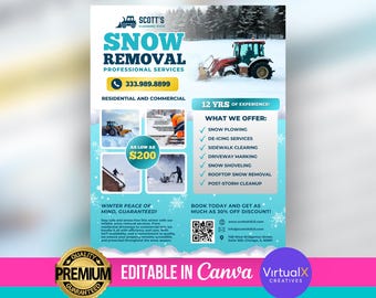 Schneeräumdienst Flyer | Bearbeitbarer Schneepflug Flyer | Winter Schnee Bereinigung Vorlage | DIY Canva Schneeräumung Flyer | Druckbar