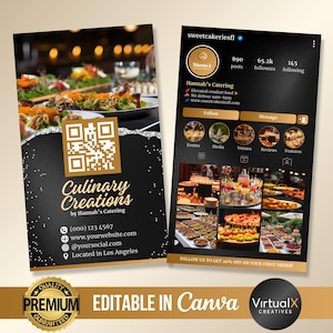 Carte de visite Instagram pour traiteur, carte QR, carte de visite IG pour coordinateur d'événements, entreprise de restauration professionnelle, modèle bricolage modifiable Canva