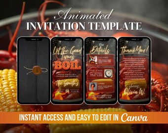 Crawfish Boil Invitation, Let the Good Times Boil Invite, Digital Seafood Boil Video, Animated Family or Birthday, DIY Canva Any Occasion