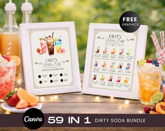 Dirty Soda Bar Sign Template, DIY Soda Menu, Lemonade Drink Station, Summer Party Decor, Graduation, Baby Shower, Bridal Shower Printable