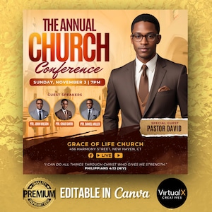 Church Conference Flyer, Church Anniversary Flyer, Prayer Conference, Fellowship Service Flyer, Convocation Flyer, DIY Canva Template Design