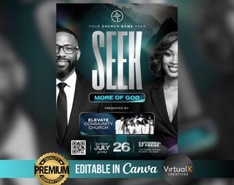 Seek More of God Church Flyer, Christian Revival Event, Worship Night Poster, Editable Canva Template