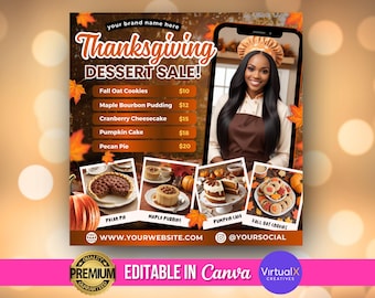 Thanksgiving Bake Sale Flyer, Sweet Treats Sale Flyer, November Dessert Flyer, Bakery Sale, Pastries Sale Flyer, DIY Canva Template Design