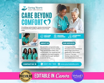 Home Care Service Flyer, Home Care Assistance Flyer, Business Flyer, Home Health Care Flyer, Nursing Home Flyer, DIY Canva Template Design