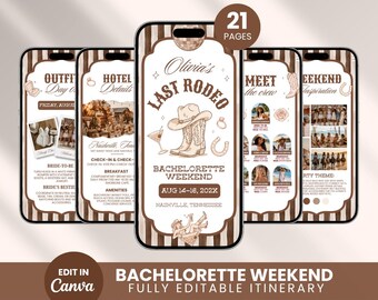 Last Rodeo Bachelorette Itinerary, Western Cowgirl Bach Weekend Planner Template, Hens Party Travel Guide, Girls Trip (Instant Download)