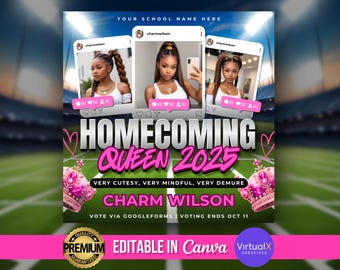 Homecoming Flyer, School Event Flyer, Vote HOCO Queen King Flyer, Class Campaign Flyer, Premade Vote for Me Flyer, Vote Now, DIY Template