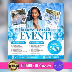 Event Planner Flyer, Wedding Planner Flyer,  Event Planning Business Template, Party Planning Ads, Luxury Event Venue Flyer, Canva Editable