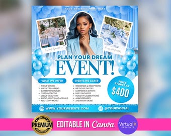 Event Planner Flyer, Wedding Planner Flyer,  Event Planning Business Template, Party Planning Ads, Luxury Event Venue Flyer, Canva Editable