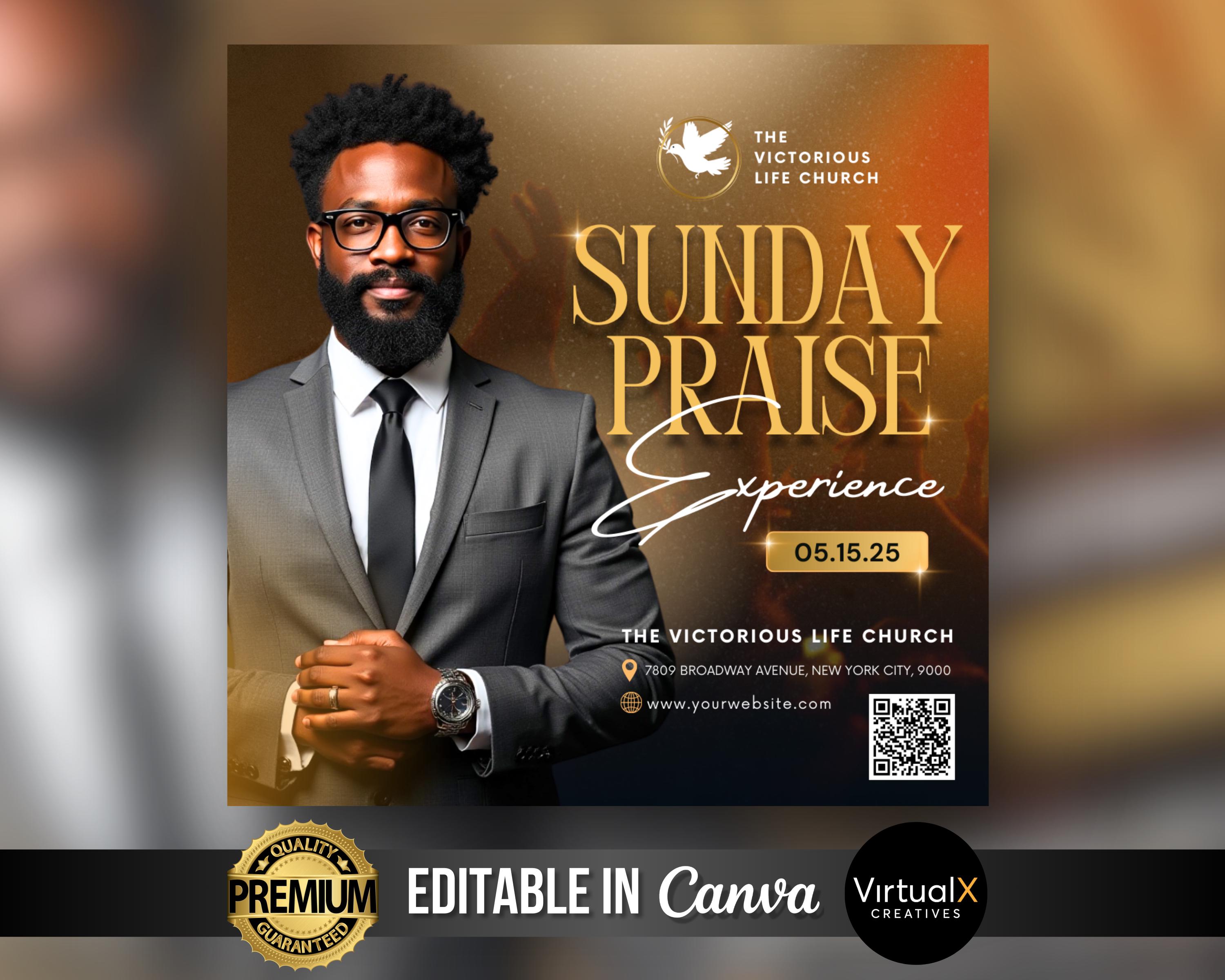 Church Invitation Template, Sunday Service Flyer, Sunday Worship, Editable Christian Event for Social Media, DIY Church Service Canva Design