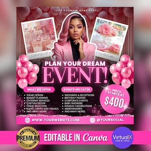 Event Planner Flyer, Party Planning Ads, Wedding Planner Flyer, Event Planning Business Template, Luxury Event Venue Flyer, Canva Editable