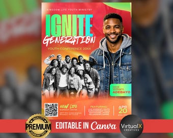Youth Conference Flyer, Worship Service, Teen Youth Ministry Group Revival Event, Modern Church Poster, Christian Template, Guest Speaker