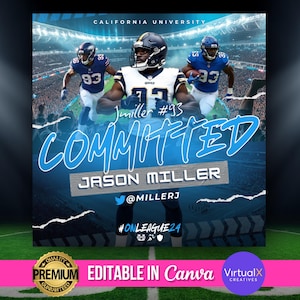 Sports Committed Poster, Commitment Social Media Flyer, Signing Day Template, High School Sports Commitment Instagram DIY Canva Flyer Design