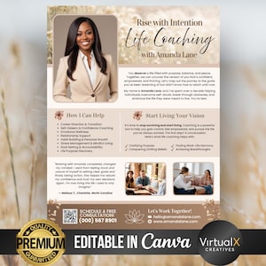 Coaching Services Flyer Template, Editable Life Coach Flyer, Growth Mentorship, Wellness Coaching, Personal Development, Therapy, Counseling