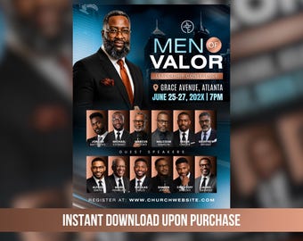 Men’s Day Conference Flyer Canva Template | Men of Faith Leadership | Pastor Speaker | Editable Church Poster | Ministry Summit Event