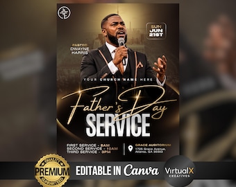 Father’s Day Flyer, Sunday Special Service, Pastor Speaker Event, Men’s Day Conference, Editable Church Poster Template in Canva