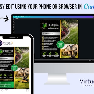 Luxury Lawn Care Flyer | Landscaping Business | Editable Canva Template | Lawn Maintenance Ad | Grass Cutting Service | Modern Gold Black image 2