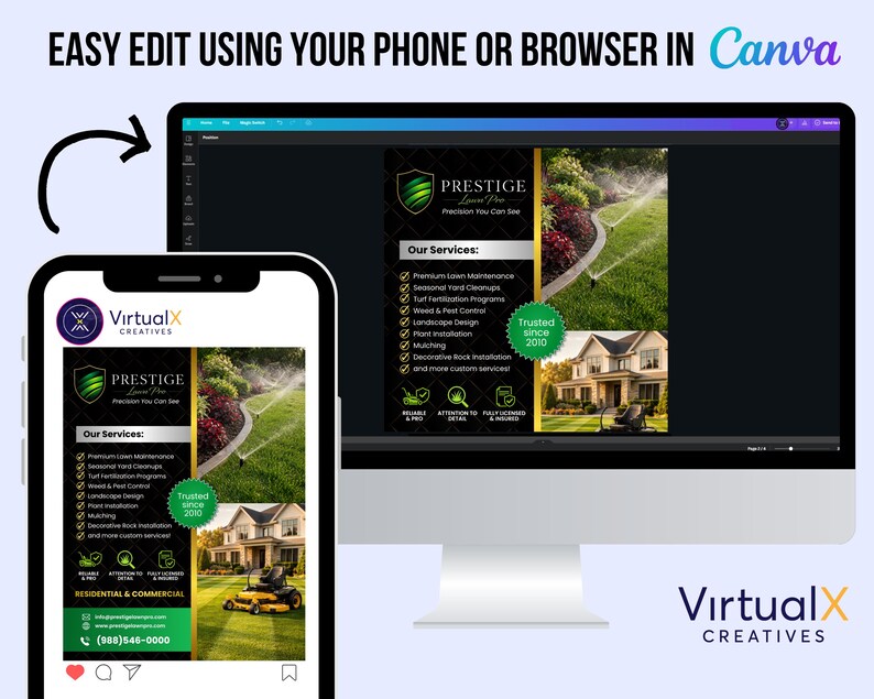 Luxury Lawn Care Flyer | Landscaping Business | Editable Canva Template | Lawn Maintenance Ad | Grass Cutting Service | Modern Gold Black image 2