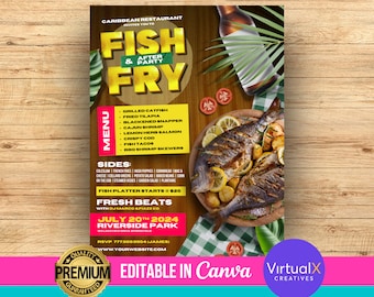 Fish and Fry Flyer, Canva Printable, DIY Template Design, Community Event, Restaurant Cookout Flyer, 3D Fish Fry, Food Truck Editable