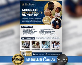 Mobile Lab Testing Flyer, Medical DNA Testing, DNA Lab Service, Paternity Testing, Medical Healthcare Business, DOT Specimen Canva Template